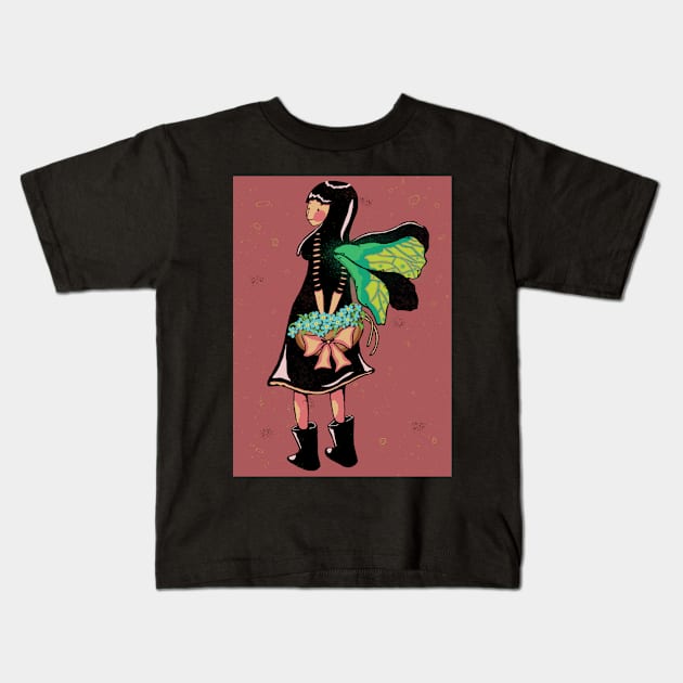 Girl with butterfly wings Kids T-Shirt by SqwabbitArt